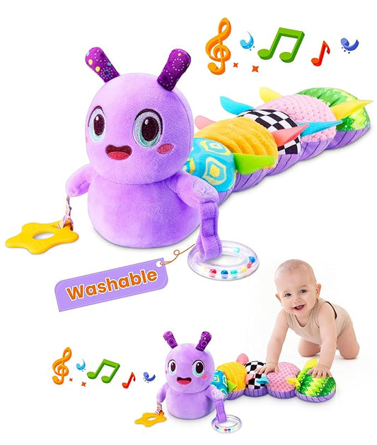 Baby Toys 0-6 Months, Washable Baby Musical Caterpillar Toys with 10 Kid's Songs,Rattles,BabyTeething Toys,Suitable for 0-6, 6-12 Months Infant Tummy Time Toy,Newborn Baby Boy&Gril Gifts(Purple)