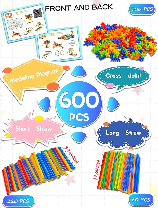 600PCS STEM Building Toys, Straw Constructor Toys Up Grade Engineering Building Sets for Kids Develops Motor Skills and Logic Thinking, Fun Educational Toy Great for Gift - Image 6