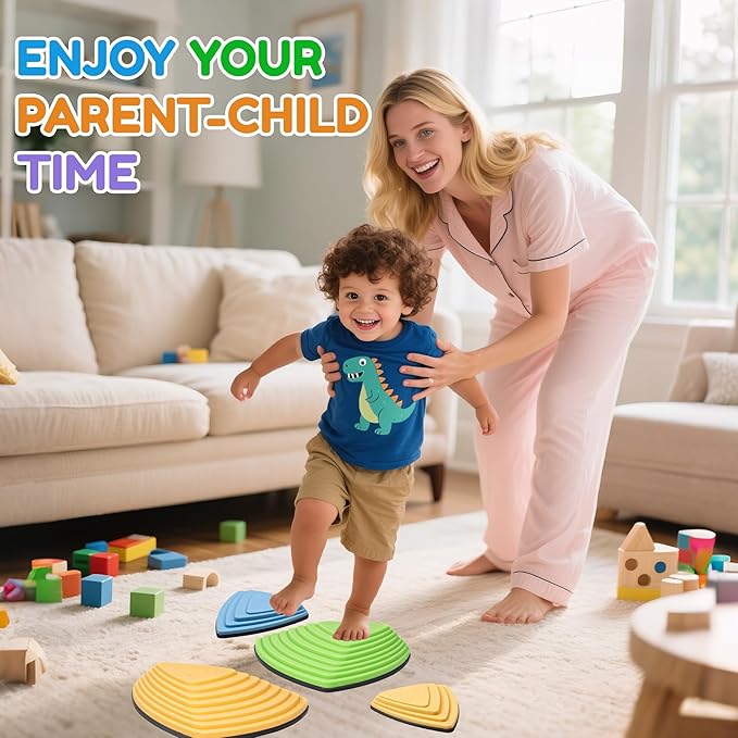 Kids Balance Stepping Stones Multicolor Triangular 10PCS Non-Slip Toddler Stepping Stones for Balance Coordination Ages 3-8 Years