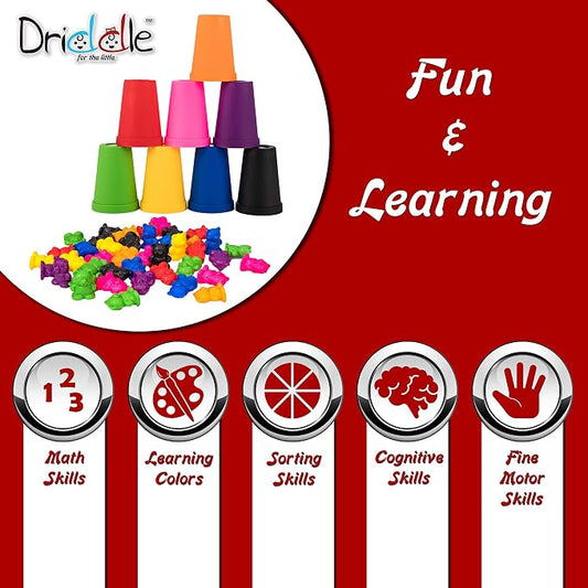 Driddle Colorful Counting Bears with Matching Cups - 80 Bears - Sort, Count & Color Recognition Learning Toy for Toddler & Kids - Montessori Education - Preschool Game - Image 2