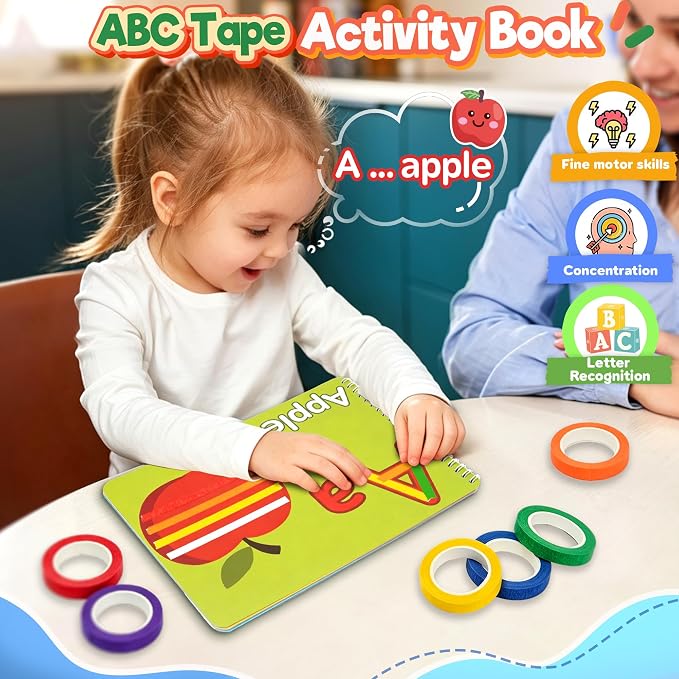 UIIOPJIOM ABC Tape Activity Book for Toddlers, Preschool Learning Alphabet Quiet Book, Montessori Educational Busy Book with Letter Sensory Airplane Travel Toy - Image 3