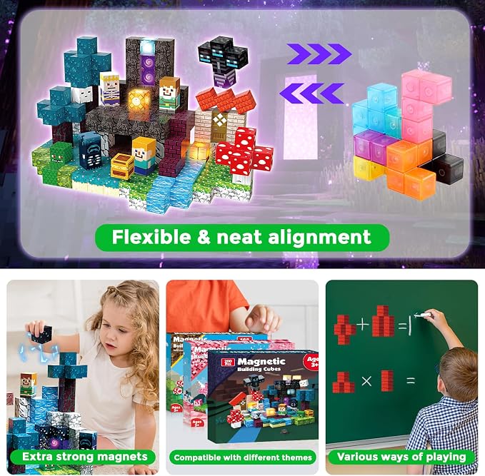 200 PCS Magnetic Blocks - Light Up Magnetic Building Blocks for Kids, Magnet Cubes Stacking for Boys Girls, STEM Montessori Sensory Toys Ages 3 4 5 6 7 8 9 10 11 12 13 Birthday Gifts - Image 5