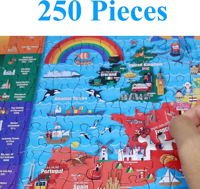 Think2Master Colorful Map of Europe 250 Pieces Jigsaw Puzzle. Great Puzzle for Adults & Seniors Easier to Handle Larger Pieces. Size: 14.2” X 19.3” - Image 2