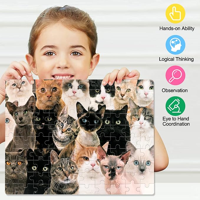 LELEMON 100 Pieces Cute Cats Jigsaw Puzzle for Kids Ages 4-8 Multicolor Cats Puzzles in a Metal Box Children Girls Boys Learning Educational Puzzles Toys - Image 5