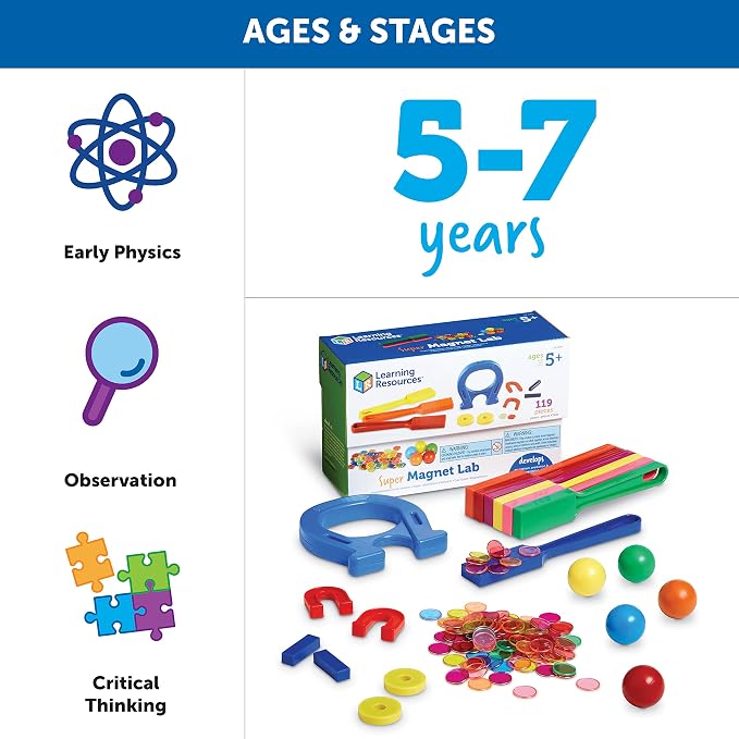 Learning Resources Super Magnet Lab Kit - 119 Pieces, Ages 5+, STEM ,Toys for Kindergartner, Science Learning Activities for Kids,Back to School Supplies,Teacher Supplies - Image 6