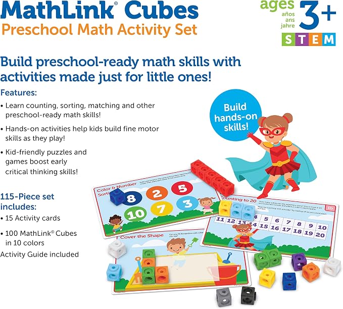 Learning Resources MathLink Cubes Preschool Math Activity Set - Classroom Must Haves, Teacher School Supplies, Toddler Montessori Toys,Building Blocks, Math Manipulatives, Homeschool Games - Image 5