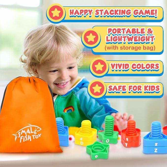 Letters Learning Matching Game | Preschool Toys Set for Toddlers | 26 Alphabet Learning Toys with 52 pcs Nuts and Bolts Sorting & Stacking Toys, ABC learning Educational Montessori Toy for Kids - Image 4