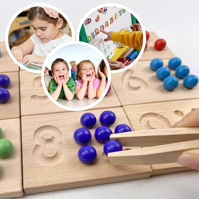 Wooden Number Tracing Board Set, Toddler Montessori Math Beads Counting Toy, Preschool Learning and Educational Math Game for Kids - Image 2