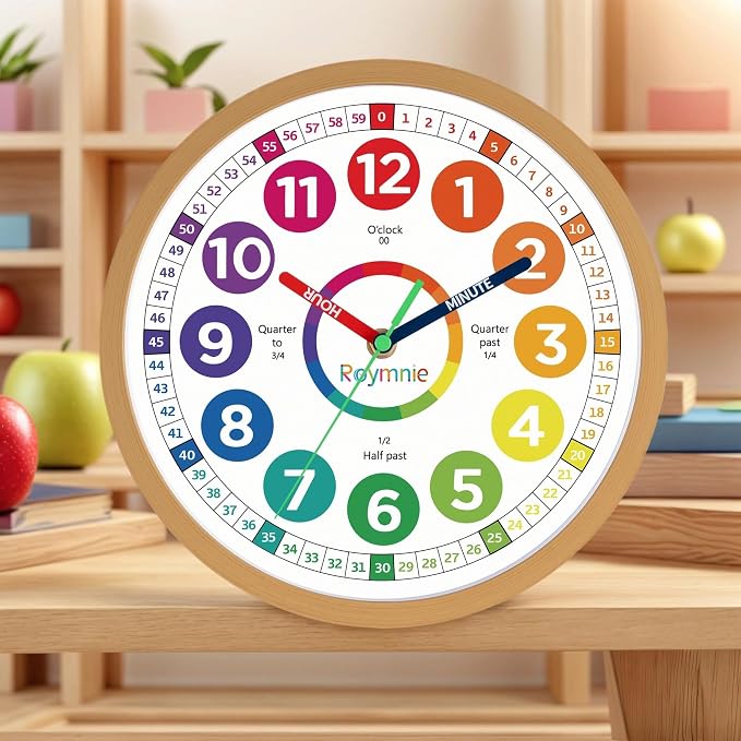 Roymnie 14" Wall Clock for Kids Learning Silent Battery Operated Teaching - Image 3