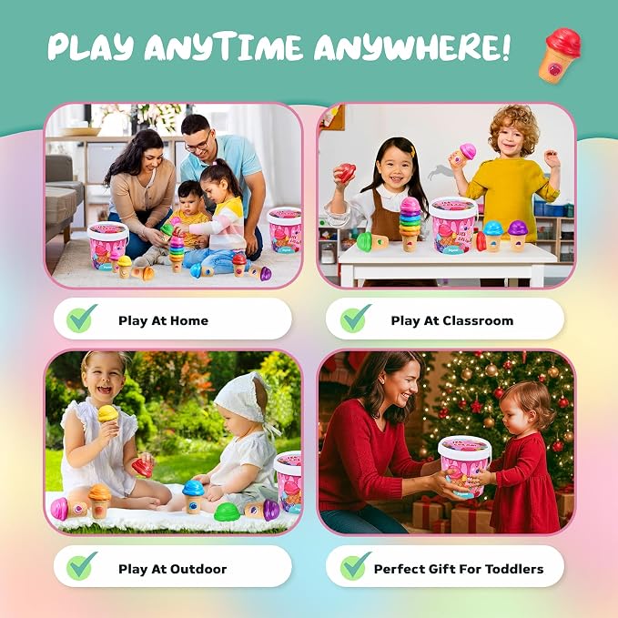 JoyCat Ice Cream Toy Set for Toddlers 1-5,Color Sorting & Stacking Toys - Image 9