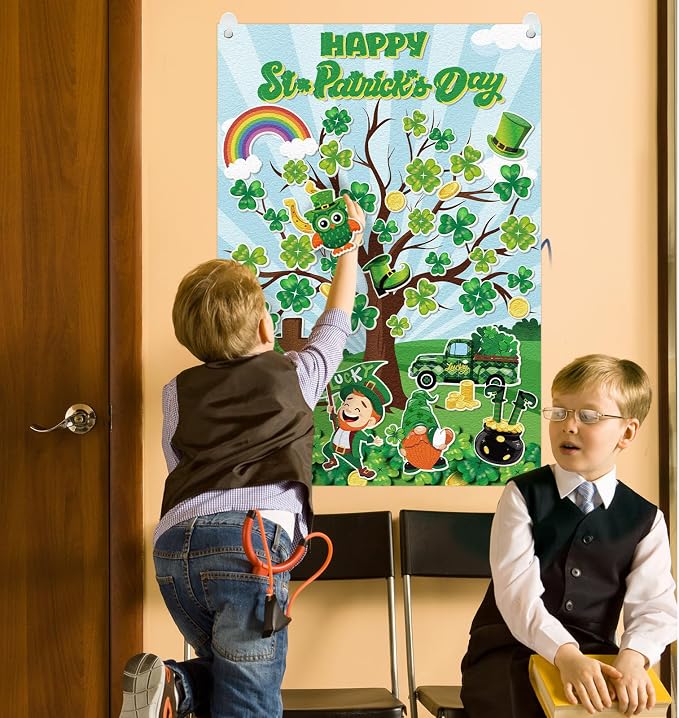 Cinrobiye St. Patrick’s Day Shamrock Felt Tree Bulletin Board Kit, Seasonal Decorative Felt Display Set for Classroom, Church and Home Holiday Decoration, Reusable Wall & Bulletin Board Decor - Image 7