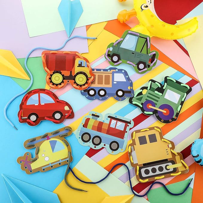 Zonon 8 Pieces Kids Lacing Cards Sewing Cards in 8 Patterns Lacing Games for Developing Imagination Education Supplies Children Sewing Game Favors (Transportation Style) - Image 7