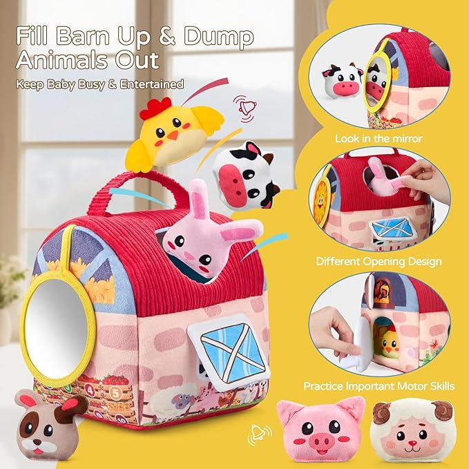 Baby Girl Toys 6-12 Months, Surprise Barn with 12 PCS Stuffed Farm Animals, Montessori Sensory Developmental Learning Toys for 6-12 Months, Ideals 6 7 8 9 Month Old Baby Boy Girl Gifts Toy