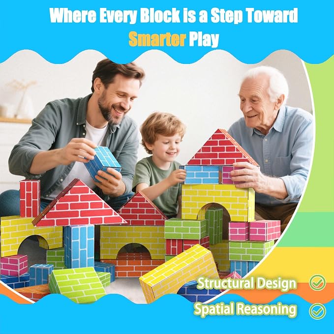 48-Pack Cardboard Building Blocks for Kids: Heavy-Duty Jumbo Stacking Gifts - Image 3