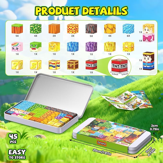 Magnetic Blocks, Mini Magnetic Blocks Building Toys with Travel Case 45PCS, STEM Educational Construction Building Cubes for Kids Ages 3+, Classroom Learning Sensory Toys Gift for Toddlers Boys Girls