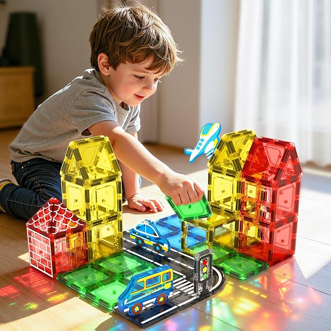 Magnetic Tiles Road Set, STEM Magnetic Building Blocks for Toddlers Kids Ages 3-5 4-8, Birthday for 3+ Year Old Boys Girls - Image 2