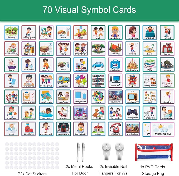 KIKIGOAL Kids Visual Schedule Calendar Chart, 2 in 1 Autism Daily Chore Routine Chart with 70 Cards Autism Learning Materials Kids Visual Behavioral Tool Wall Planner for Home School (Blue) - Image 3