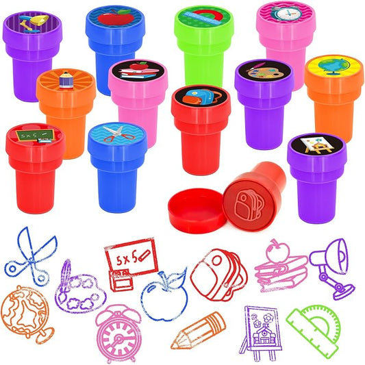 Cinrobiye 24 Pcs Back to School Stampers Party Favor Set, Cute School Supplies Stamps for Kids Classroom Rewards, First Day of School Gifts, Carnival Prizes, Goody Bag Fillers, School Party Supplies by Cinrobiye