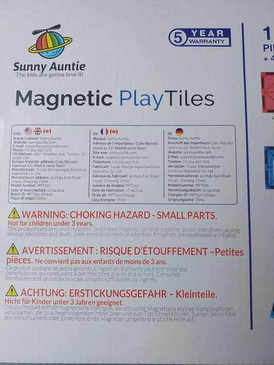 SUNNY AUNTIE Magnetic Tiles STEM Toys Building Set, Ages 3+ - 180 Pieces - Image 2