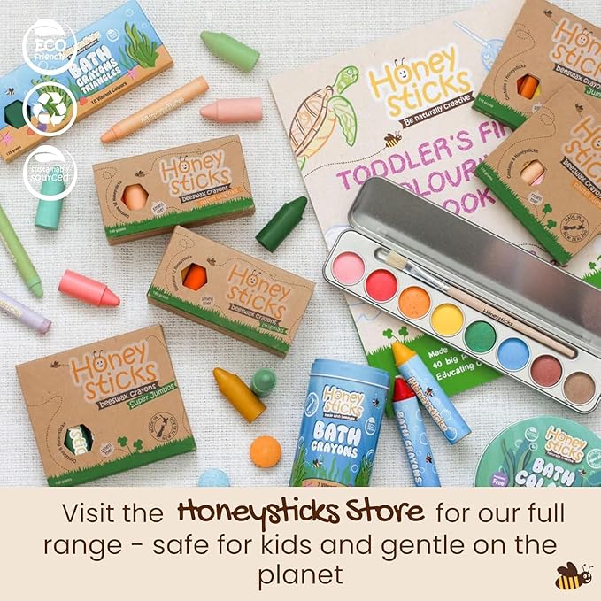 Honeysticks My First Paint Brush Set - 3 Pack: Ideal for Babies and Toddlers. Jumbo Brushes with Chubby Wood Handles for Easy Grip, Vegan. Includes Handy Storage Container