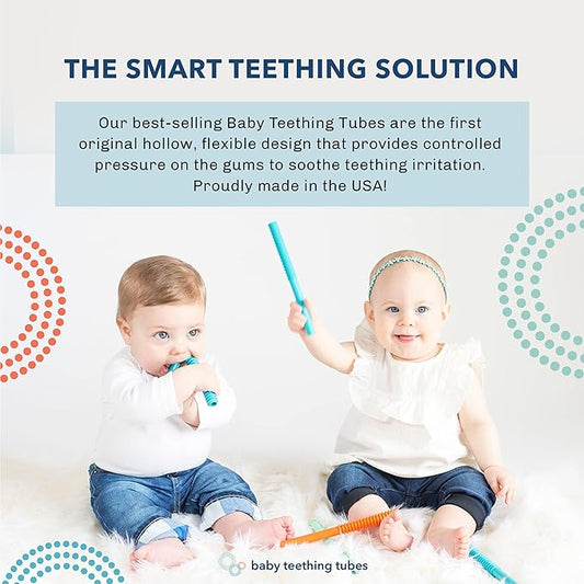 Baby Teething Tubes - Made in The USA Baby Teething Toys - Soft & Durable Infant Toys and Toddler Silicone Teether - 7 Inches, Pink - Baby Must Haves for Teething Relief - Food Safe & Easy to Clean