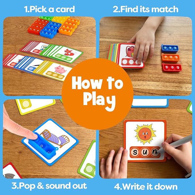 Aizweb CVC Word Games Kindergarten,Phonics Games for Kids Ages 3-8,CVC Flashcards for Preschool Special Education Classroom Supplies,Reading&Spelling Activity Phonics Manipulatives for Kids - Image 3