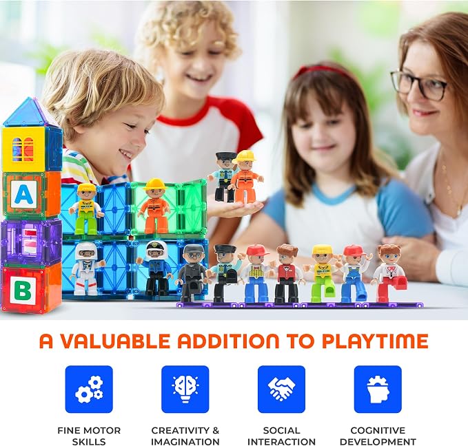 Playmags Large Magnetic Figures Community Set of 15 Pieces – 3” Play People Perfect for Magnetic Toys Building Blocks - STEM Learning Toys for Kids – Magnet Tiles Expansion Accessories Pack - Image 6