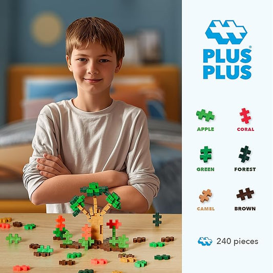 PLUS PLUS 240 Piece Interlocking Building Blocks for Kids, Open Ended Connecting Toys, Stem Bin Classroom Mini Manipulatives - Jungle Mix Play Tube