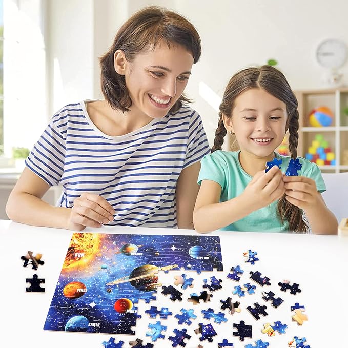 LELEMON 100 Pieces Jigsaw Puzzles for Kids Ages 4-8 Solar System Planets Educational Puzzles Boys Girls Children Learning Educational Puzzles Portable Box Pack Toy - Image 6