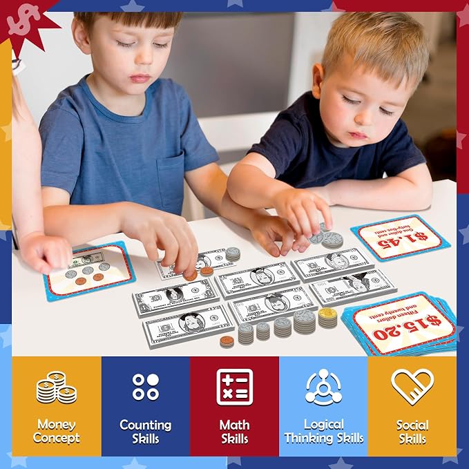 Pretend Play Money for Kids for Learning, Math Manipulatives for Toddlers, Math Games for Teaching, Counting, Educational Card Games,Bills and Coins,Kindergartner Classroom,Homeschool Supplies - Image 5
