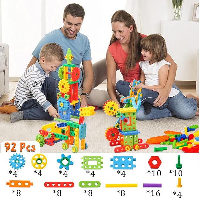 KUTOI Screw Building Blocks - 92 Pcs Kids Games - Sensory Construction Toy - STEM Toy for Preschool Learning Activities ， Perfect Educational Building Toys for Boys and Girls 3 Above - Image 3