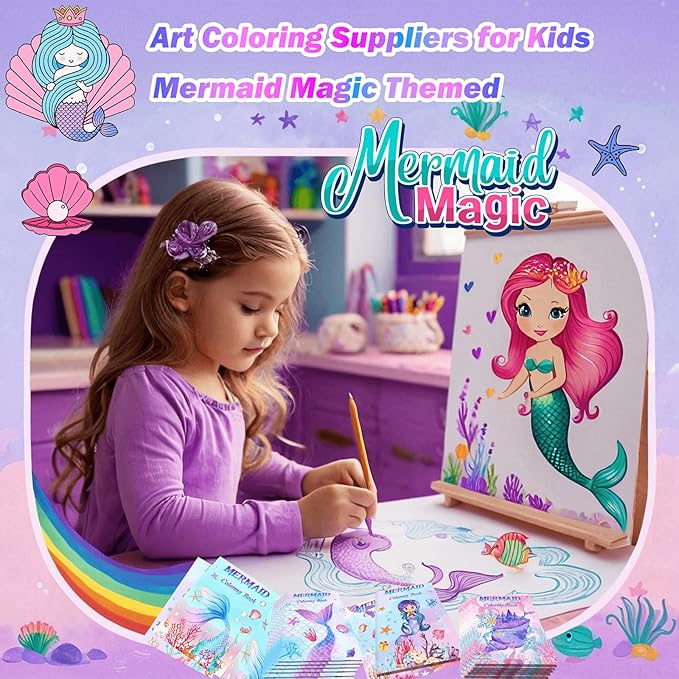 DOKKIA Fruit Scented Kids Coloring Pens Markers Set 65 PCS Art Craft Drawing Case Washable Kits Pencil Crayon&Coloring Book Supplies,Birthday Gifts for Girls 4-5-6-7-8-12 Year Old Mermaid Tail Purple