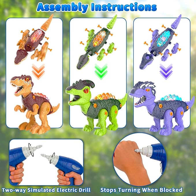 3PACK Take Apart Dinosaur Toys for Kids 3-5 with Lights & Spray - Image 6