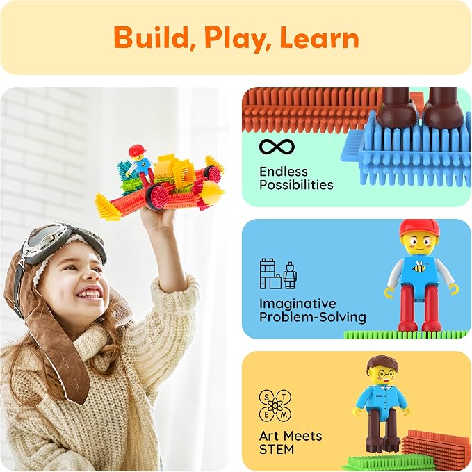 Picasso Toys Hedgehog Blocks 4 Family Action Character Figures Toddler Toy Construction Building Tile Block Expansion Pack Educational Add-on STEM Learning Smart Game Kit Toys Pretend Playset Age 3+ - Image 4