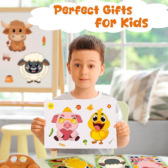 Farm Animal Stickers 48 Sheets Make A Face Stickers for Kids Toddlers Crafts Goodie Bags Stuffers Party Favors Activities Gifts for Classroom Birthday Party Decorations Supplie Essentials
