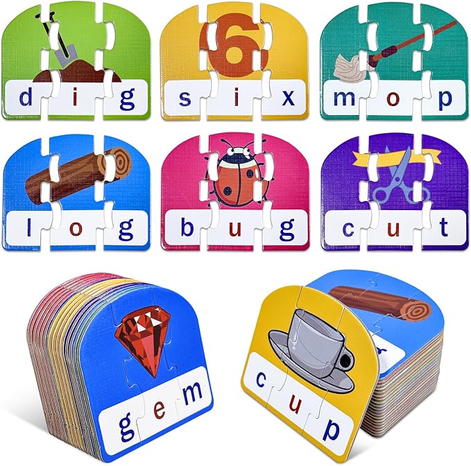 CVC Puzzle Cards for Kids: 20 Pieces Phonics & Spelling Games for Toddlers, Preschool & Kindergarten – Ideal for Speech Therapy & Early Learning Classrooms, Preschool Classroom Must Have by HenPisen