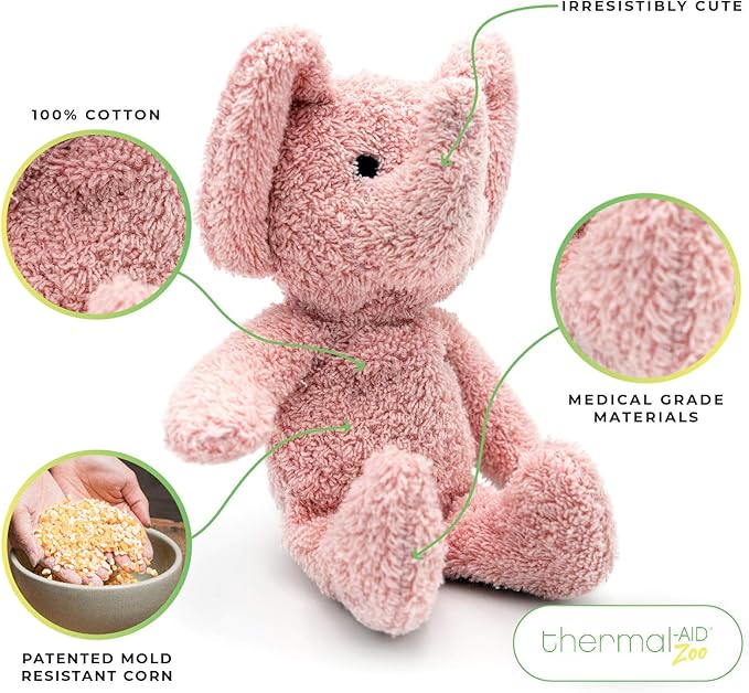 Thermal-Aid Zoo Mini — (Tiny The Elephant) — Mold-Resistant, Washable Hot & Cold Pack for Kids — Heating and Cooling Pad with Natural Corn Filling — Reusable Plush Toy