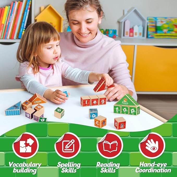 CVC Kasfalci Wooden Alphabet Letter Blocks - Toddler Phonics Games for Learning to Read & Spell, Speech Therapy Toys for Preschool Kindergarten Classroom - Image 4