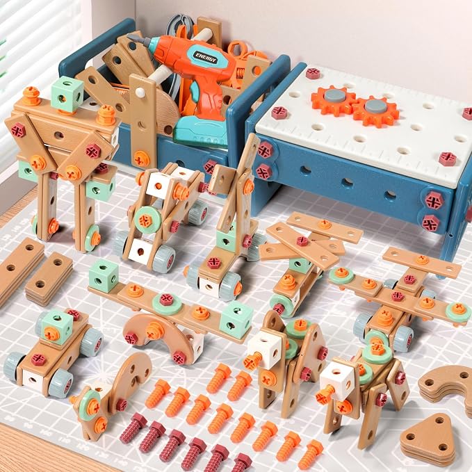 VEAIS Kids Tool Set with Drill,120Pcs Tool Set with ToolBench,Montessori Toy for 3+Year Old,Educational STEM Construction Toys for Ages 3-6,Pretend Play Kids Toys 3-5 Year Old Birthday Gift by VisittheVEAIS