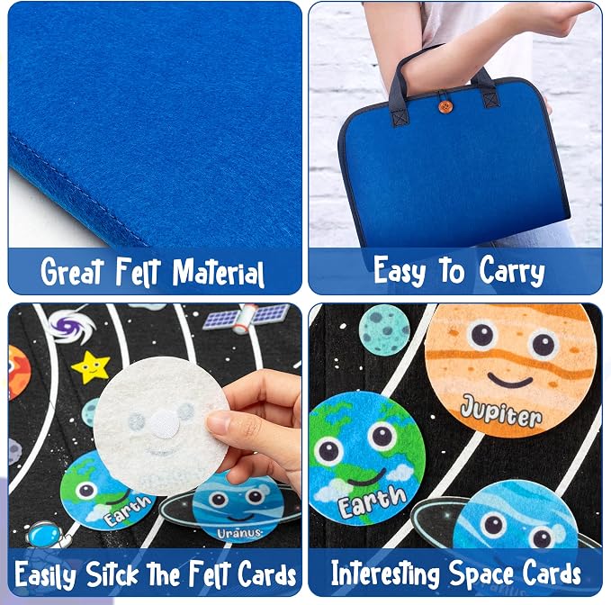 WATINC Travel Felt Board Story Set - 25PCS Portable Felt Board Educational Birthday Gift for Boys & Girls, Themed Storytelling Preschool Early Learning Interactive Play Kit for Toddlers (Space) - Image 3