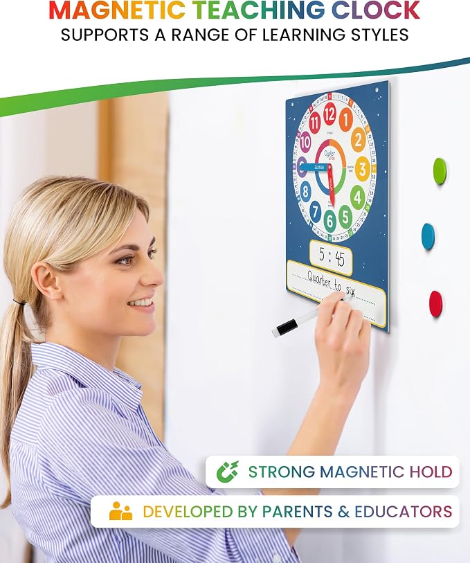 Oyster&Pop Analog Teaching Clocks for Kids Learning Time - 3-Pack Dry Erase - Image 5