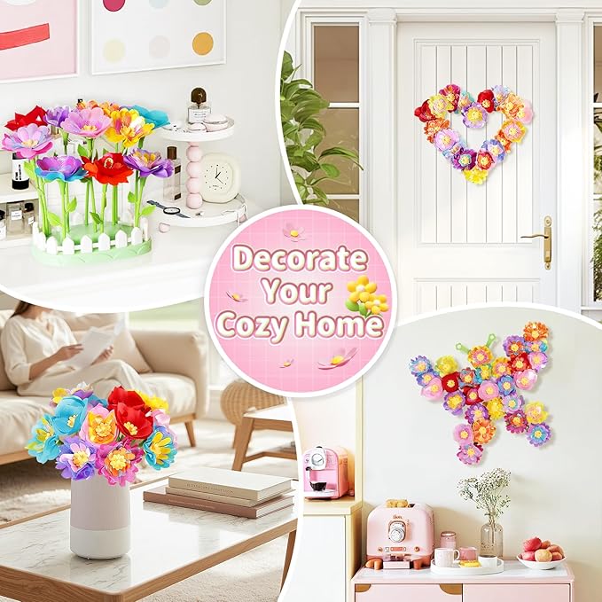 Flower Bouquet Making Kit, DIY Flower Bouquets Craft Toys for Kids, Arts & Crafts Educational Activity Set for Girls Toddler, Christmas Birthday Gift for 4 5 6 7 8+ Year Old Girls and Boys