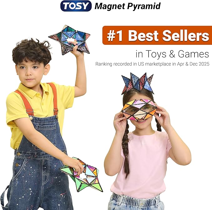 TOSY Magnet Pyramid Glow - 1 Cube Transforms into 1 Billion Shapes, 12 Pieces, 243 Rare Earth Magnets, Glowing, Christmas Stocking Stuffers Gift for Kids, Creative Puzzle STEM/STEAM Toy, 4-Pack