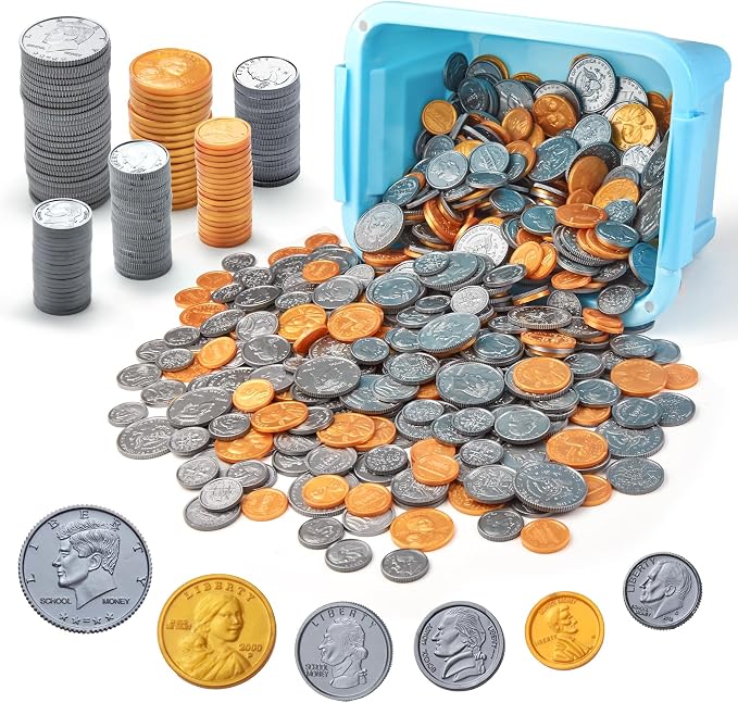 TOMMYHOME Fake US Coins Play Money 800 PCS Set – 6 Types of Coins,Realistic Prop Money for Kids,Toy Cash Register, Pretend Play Toys – Homeschool Teaching Supplies (800) by TOMMYHOME