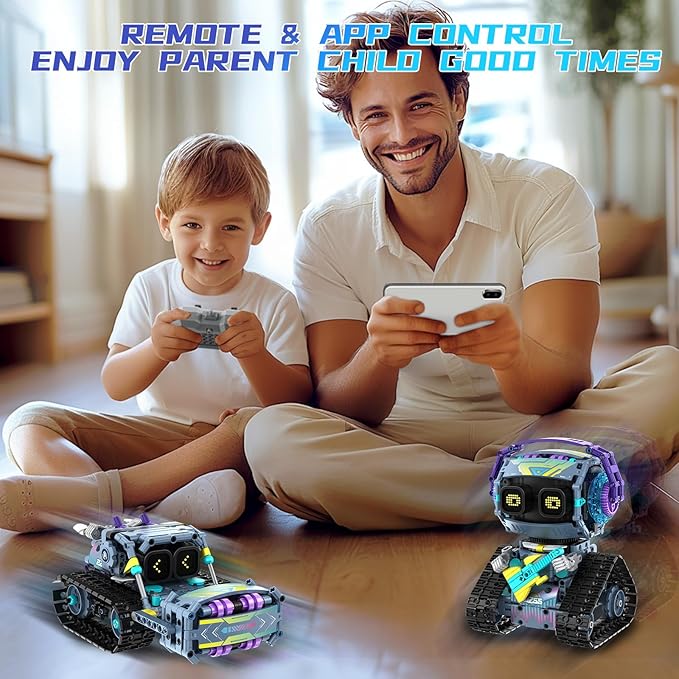 STEM Robot Building Kit, 3 in1 Remote & App-Controlled Robotic Toys, Robot Building Blocks Set with LED Eyes & Sound, Christmas Birthday Gifts for Boys Girls Age 6 7 8 9 10 11 12+ Year Old (433 Pcs)