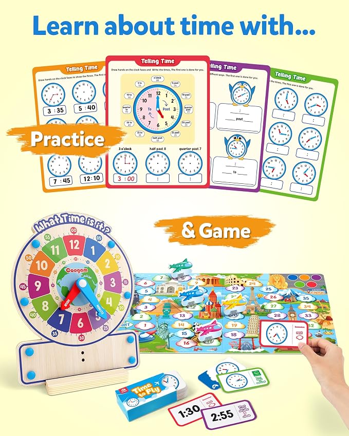 Coogam Wooden Clock Teaching Time Toy, Analog Digital Clock with Fly-Telling Time Board Game, Montessori Time Learning Educational Toy for 3 4 5 Year Old Homeschool Classroom Kids - Image 2