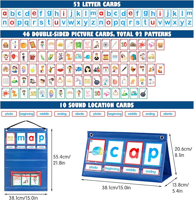 KIKIGOAL CVC Word Builder Desktop Pocket Chart Tent Cards Kit Phonics Games Flash Cards for Preschool Kindergarten Classroom Spelling Educational Toy for Kids Autism Special Education - Image 4
