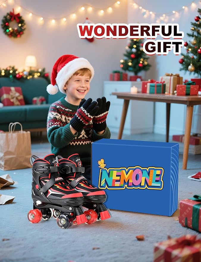 NEMONE Mermaid 4 Size Adjustable Light up Roller Skates for Girls, Purple Blue Skates for Toddlers, Beginner Kids Butterfly Roller Skates Indoor Outdoor