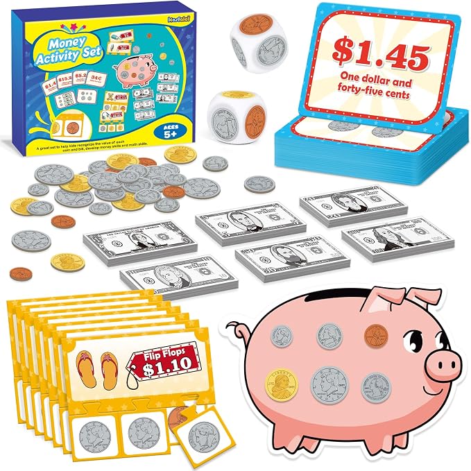 Kasfalci 140 PCS Money for Kids for Learning, Back to School Supplies,Math Manipulatives, Learning & Education Toys for Classroom, Pretend Play, Teacher and Homeschool Supplies by Kasfalci