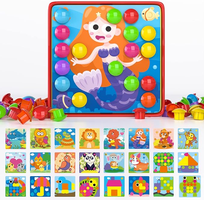 Geekper 96 PCS Button Art Toys for Toddlers, Color Matching Mosaic Pegboard - Image 8